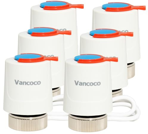 VANCOCO 6er Set Stellantrieb Fussbodenheizung 230V M30x1,5 NC | Stromlos Geschlossen, Thermischer Stellmotor für Fußbodenheizung & Heizkreisverteiler