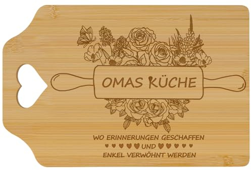 Zindoo Oma Geschenk Bambus Schneidebrett mit Gravur 31 × 21 cm | Persönliches Küchenbrett mit Blumenmotiv als Geschenk zum Geburtstag, Weihnachten oder Muttertag