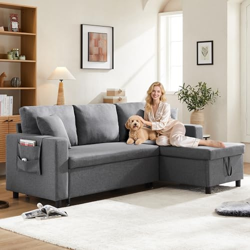 Yihomfy Ecksofa L-Form Sofa mit 3 Kissen, Modulares Sofa Couch ohne Knochen, Schlafsofa mit Stauraum Veränderbare Chaiselounge Couch Wohnlandschaft für Wohnzimmer, 219 x 124 x 70.5 cm, Dark Gray