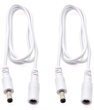 JZK 2 PCS White 1.5M 5.5x2.1 mm Power Extension Cable, 2.1 mm x 5.5 mm Female to Male DC Power Supply Cord for LED Strip Light, CCTV Camera, IR illuminator, DVR/NVR Recorder