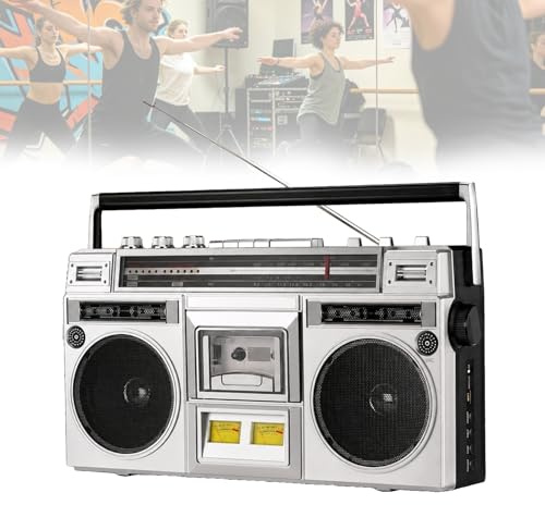 Vhewq Klassischer 80er Jahre Stil Retro CD Player Boombox, Retro Boombox CD Tape Player mit Bluetooth, unterstützt SD/USB-Eingang, mit FM und Dab+ Radio, Transkriptionsfunktion, für Familientreffen
