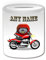Personalisiertes Geschenk – Motorrad Spardose (Design Pinguin in Kostüm Thema, weiß) – alle Nachricht/Name auf Ihre einzigartige – Motor Rider Bike Cycle Motorrad