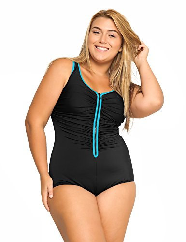 DELIMIRA Femme Maillot de Bain 1 Pièce Grande Taille Fermeture à Glissière Devant Multicolore #3 52