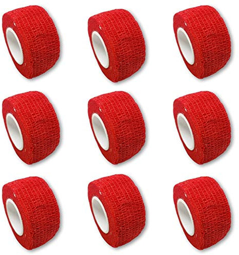 9er-Set Fingerverband | Pflasterverband | Pflaster ohne Kleber - in ROT - 2,5cm x 4,5m - elastisch, wasserabweisend, kohäsiv