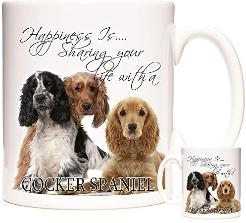 Cocker Spaniel Mug - Happiness is Sharing Your Life with A Spaniel, 11oz Ceramic Gift Mug