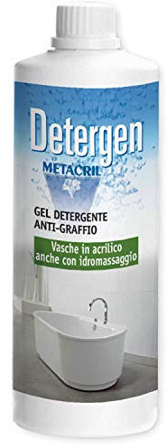 Metacril Detergen, Nettoyant et Dégraissant Anti-rayures, élimine le calcaire sans attaquer la surface de la baignoire, pour les baignoires en acrylique et les baignoires balnéo - 1L