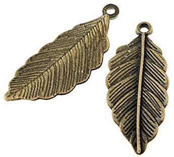 Vintageparts 6 Statement Anhänger Feder in antik bronzefarben, DIY-Schmuck