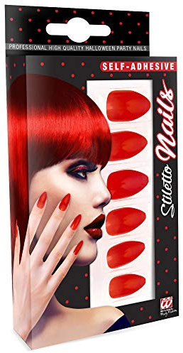 Widmann 05342 - Fingernägel Set Stiletto, 12 Stück, Rot, selbstklebend, Accessoire, Karneval, Mottoparty, Halloween