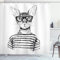 ABAKUHAUS Schwarz-Weiss Duschvorhang, Hipster New Age Katze, Stoffliches Gewebe Badezimmerdekorationsset mit Haken, 175 x 180 cm, Weiß Grau Schwarz