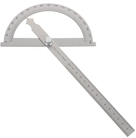 UKCOCO Goniometro in acciaio inox a 180 gradi, con testa rotonda, righello, cercatore, 15 cm, metrico, regolabile, generale, strumento di misura