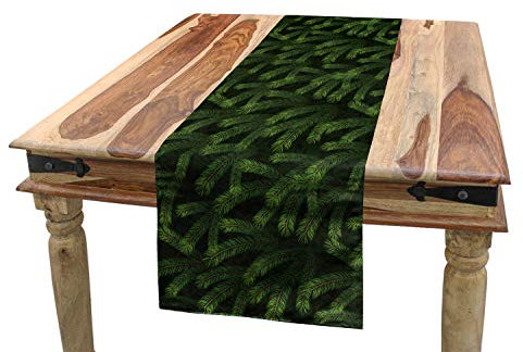 ABAKUHAUS Winter Tischläufer, Kiefern-Tannen-Nadelbaum, Esszimmer Küche Rechteckiger Dekorativer Tischläufer, 40 x 300 cm, Dunkelgrün Karamell Grün