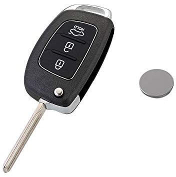 1neiSmartech Shell Case And Blade Replacement Key Remote Control 3 Buttons Car Hyundai I20 I30 I40 Ix20 Ix35 Ix45 Ix55 Tucson Santa Fe Elantra Accent Button Car Boot Hold + Battery Cr2032