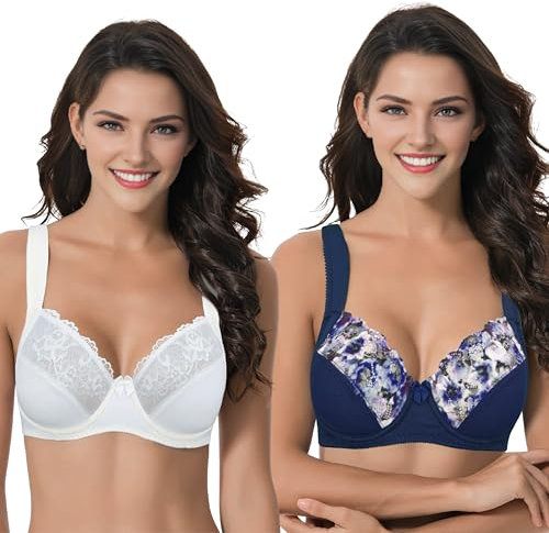 Curve Muse Reggiseno in Pizzo con Ferretto Sfoderato Taglie Forti con Spallacci Imbottiti-Confezione da 2-Crema, Marina Militare-3B