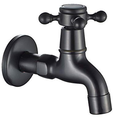 VANKOA Vintage Kaltwasserhahn Kaltwasser Armatur Wandventil Wandarmatur Wandmontage Spültischarmatur Waschtisch Wasserhahn für Küche Bad Garten - Schwarz b