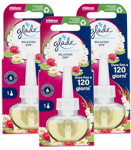 Glade Diffusore di Oli Essenziali Elettrico, Ricarica, Fragranza Relaxing Zen, Confezione da 3 Ricariche, 20 ml