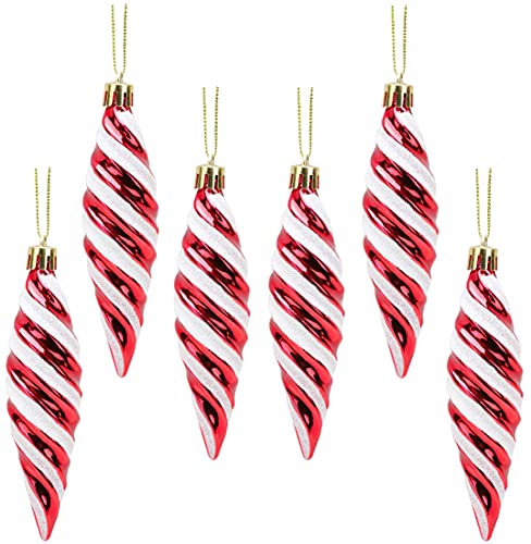 Christmas Concepts® Pack of 6-110mm (4.4) Large Spiral Shaped Baubles - Shiny & Glitter Decorated - Christmas Tree Decorations (Red)