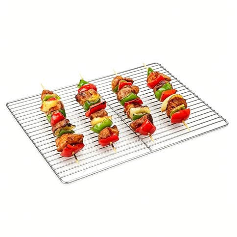 Grille de Barbecue Rectangulaire 30 x 45 cm en Acier Inoxydable, Filet de Cuisson Antiadhésif Robuste pour Plancha, Four, Support de Refroidissement, Accessoire de Cuisson pour Barbecue et Pique-Nique