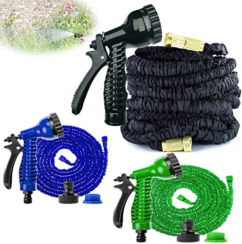 100FT Garden Hose Expandable Green Hosepipes for Garden, 30M Long Retractable Hose Reel, Expanding Magic Outdoor Flexible Water Hose Pipe with 7 Mode Spray Nozzle, 3/4,1/2 Hose Connectors Fittings