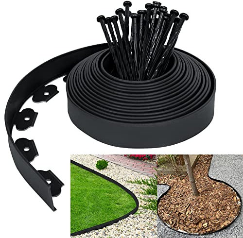 UISEBRT Bordure de Pelouse en Plastique 10m - Flexible Bordure de Jardin avec 30 Piquets d'ancrage Bordure de Gazon Décorative de Jardin, Noir