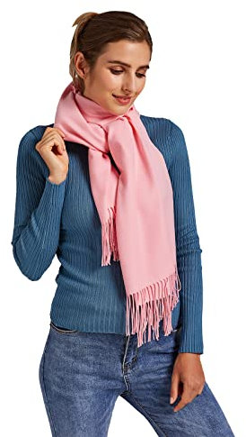 VaneriHome Schal Damen Herbst einfarbig mit Quaste Elegante Stola für Freizeit Abendkleid Hochzeit 190x63cm, Pink