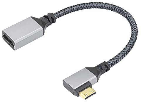 RIIEYOCA Cavo adattatore mini HDMI a HDMI 4K, ad angolo retto di 90 gradi, mini HDMI maschio a HDMI femmina in alluminio intrecciato cavo corto, supporto 4K UHD(20 cm)