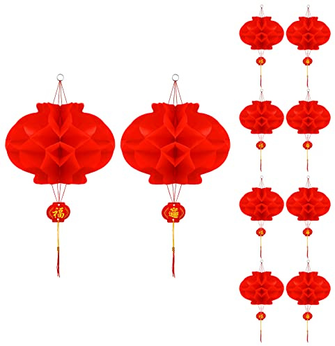 TOYMIS 10 Stück 50 x 30cm Rote Chinesische Laternen, Chinesische Lampions Fliegen mit Fu Charakter Dekorationen Festivaldekoration für das Chinesische Neujahr Frühlingsfest Partydekoration