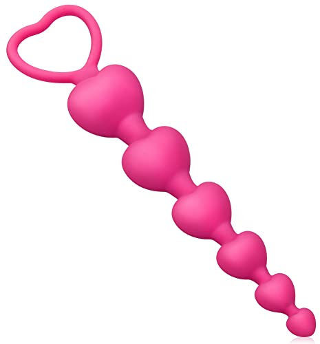 Roluck Catena anale con 6 perline a forma di cuore in silicone, forma a cuore con manici, plug anale, giocattolo sessuale anale, masturbatore anale per principianti, uomo, donna, dildo anale(rosa)
