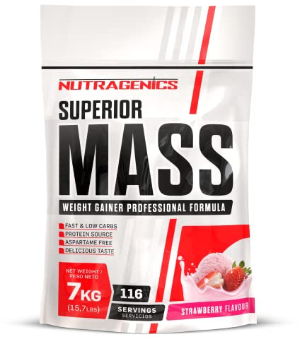 Mass Gainer - Nutragenics Superior Mass - 7 kg - Gainer prise de masse - Gainer prise de poid - Gainer mass - Proteine mass gainer - Whey gainer - Proteine gainer (Fraise)