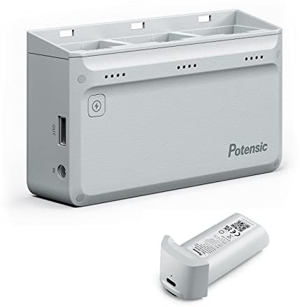Potensic Atom SE Lademanager mit 1 Flugbatterie, Ladestation Charging Hub, Schnelles Gleichzeitig Aufladen von bis zu DREI Akkus in nur 1,5 Stunden, Akkustand Prüfen und andere USB-Geräte Laden