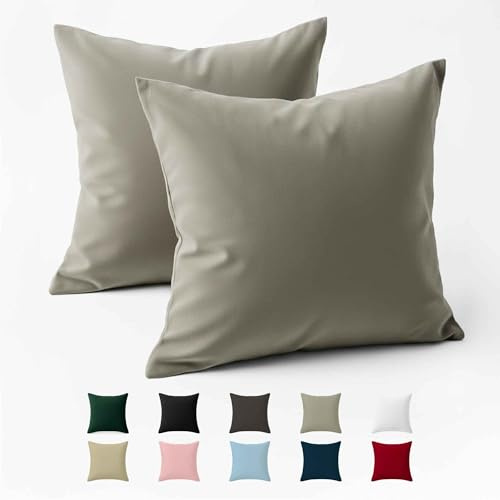 Kissenbezug 65 x 65 Baumwolle Renforcé (2er-Set) - Hellgrau - Dicht gewebt mit 57 Fäden/cm² - Kissenbezüge 65 x 65 cm - Oeko Tex Zertifiziert - Dreamzie
