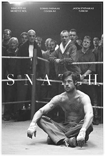 Snatch Brad Pitt Filmposter Kunstdruck Gemälde Schlafzimmer Dekoration Sport Landschaft Büro Zimmer Geschenk Vintage-Stil Schwarz-Weiß-Wanddekoration Bild Kunstwerk, ohne Rahmen,30x45cm