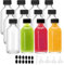 YBCPACK 12 Pack Glass Shot Bottles with Lids 60ml Small Ginger Bottles Refillable with 4 Mini Funnels, 12 Chalk Labels and 1 Pen, Clear Miniature Alcohol Bottle for Ginger, Juice, Essential Oil