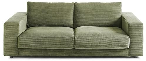 KAWOLA Big Sofa Megasofa Madeline - 2-Sitzer Couch Olivgrün, Gepolstertes Relaxsofa, Stilvolles Design fürs Wohnzimmer, 230x85x127 cm BxHxT