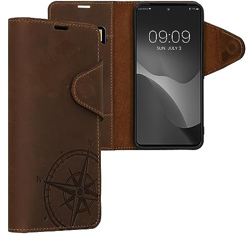 kalibri Wallet Case kompatibel mit Google Pixel 8 - Hülle Leder - Handy Cover Handyhülle Kompass Vintage Braun