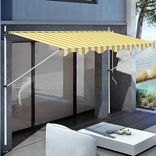HIAPES Markise Balkon, Klemmmarkise, Retractable Manual Awning, Markise 3/4m Breit ohne Bohren Wasserdicht, für Terrasse (Weiß Stehen) 4m WeißerStänder-11