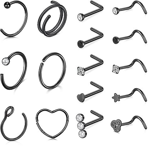 Zolure 20g Chirurgenstahl Doppelt Nasenpiercing Gebogen Nasenpiercing Stecker Nostril Piercing Stecker Nasenstecker Lippe Knorpel Helix Piercing