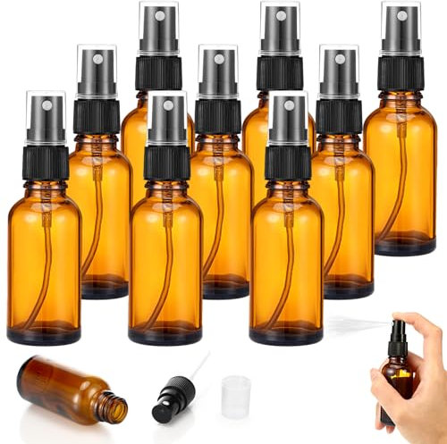 Mkitnvy Flacon Spray Vide, 10 Pièces 30ml Flacons Vaporisateur en Verre Ambré, Rechargeable Bouteille Spray Vide, Portable Flacon Pulvérisateur pour Parfum, Aromathérapie, Huiles Essentielles, Voyage