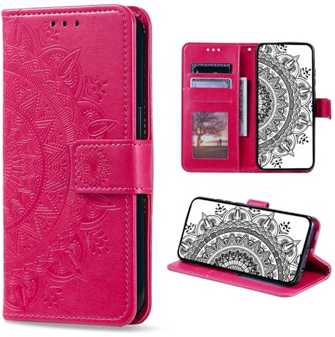 CASEONJAN Handyhülle für Huawei P10 Hülle, PU Leder Klapphülle mit [Kartenfach] [Magnetverschluss], Flip Case Handytasche Prägung Schutzhülle für Huawei P10 (Rot)