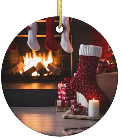 Calcetines de Navidad, regalos de chimenea, adornos de Navidad, decoraciones de Navidad, adornos colgantes de árbol de Navidad, regalo festivo redondo de cerámica para decoraciones de Navidad,