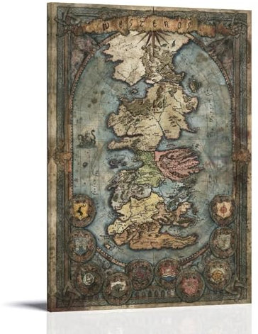 DEEBOW Karte Von Westeros, dekoratives Gemälde, Leinwand-Wandposter und Kunstdruck, modernes Familienschlafzimmer-Dekor-Poster, 40 x 60 cm