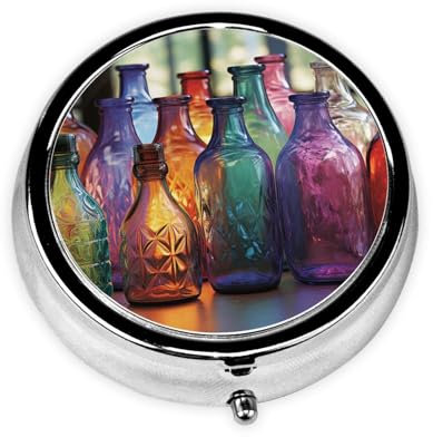 Pilulier rond en verre coloré à 3 compartiments - Organisateur de pilules mignon - Pilulier de voyage portable - Pilulier de voyage pour médicaments, vitamines, morue, huile de foie - Boîte de