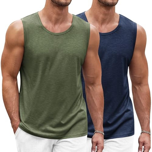 COOFANDY Herren Tank Top Ärmelloses Shirt Leicht Fitness Muskelshirt Schnelltrocknendes Gym Achselshirt Sleeveless Funktionsshirt für Männer Blauviolett/Militärgrün (2 Stück) XXL