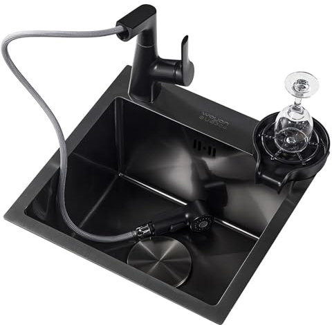 Fregadero Cocina Negro Grisáceo, Fregadero Cocina 1 Seno en Acero Inoxidable, Fregaderos con lavadora de copas, Fregadero Sobre Encimera o Enrasado (Size : 36 * 36 * 21cm)