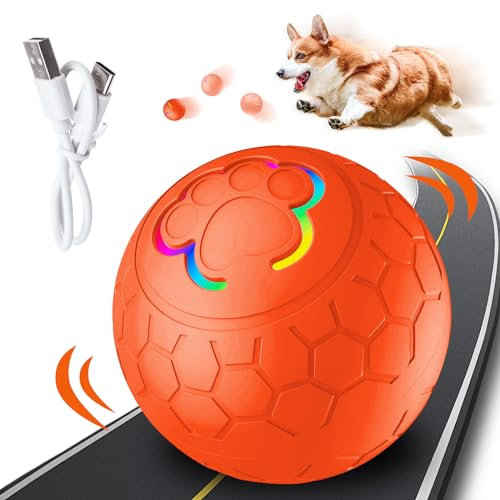 OneNine Hundespielzeug Ball, Interaktives Hunde Ball Spielzeug, USB Wiederaufladbar, Strapazierfähiger Automatisch Rollender Ball für Kleine Mittlerer Hund, intelligenzspielzeug für Hunde