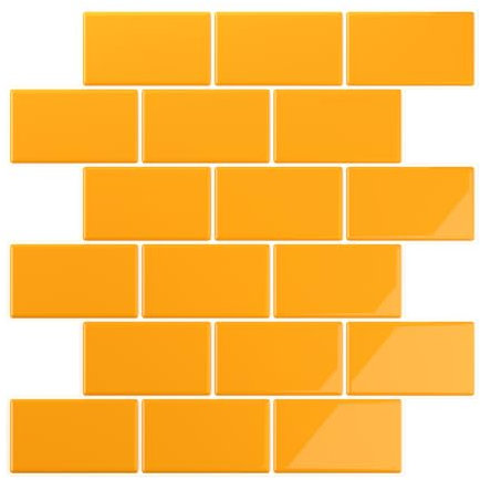 VEELIKE Azulejos Adhesivos Cocina Amarillo Brillante Rectangulares 3D Baldosas Adhesivas Pared Baño Vinilo Cocina Pared Azulejos Adhesivos Pegatinas de Baldosas Lavanderías 30.5cm×30.5cm 12 Piezas