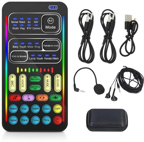 Voice Changer Set, Disguising Your Voice Voice Changer, 8 Different Sounds Recording Mini Sound Card for Game Recording (English Version)