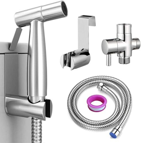 Handheld Bidet Sprayer for Toilet, Spray Attachment with Hose for Feminine Wash, Baby Cloth Diaper Washer, Stainless Steel Cleaner and Shower Sprayer for Pet, Bathroom or Toilet