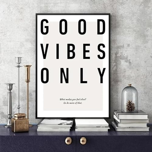 HIPWST Minimalistisches schwarz-weißes Poster und Druck, Leinwandgemälde, Buchstabe Good Vibes Only, Wandkunst, Heimdekoration, 60 x 80 cm, rahmenlos