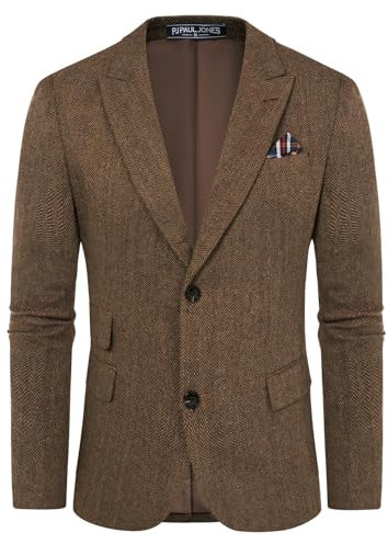 PJ PAUL JONES Herren Business Wolle Anzugjacke Blazer Regular Fit Tweed Sakko Sportlich (Rot-Kaffee, XL)