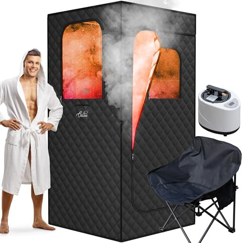 ouluu Tragbare Sauna für Zuhause, Saunakiste mit 2,6 l Dampfgarer, persönliche Sauna mit großem Saunastuhl, Fernbedienung, Oxford-Gewebe, 6,6 x 6,6 x 15,9 cm, Schwarz, 1000 W